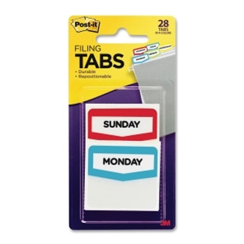 Post-it 1.75" x 1.50" Pre-Printed Days Assorted Filing Tabs - 28pk