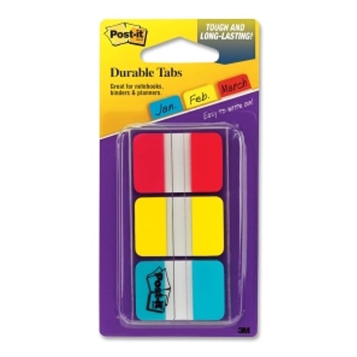 Post-it 1" x 1.5"  Red/Blue/Yellow Tab Write-on Durable Index Tabs - 36pk