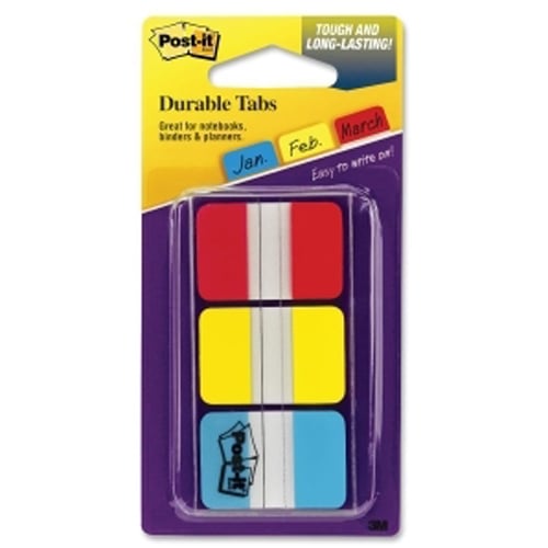 Post-it 1" x 1.50" Red/Blue/Yellow Tab Write-on Durable Index Tabs