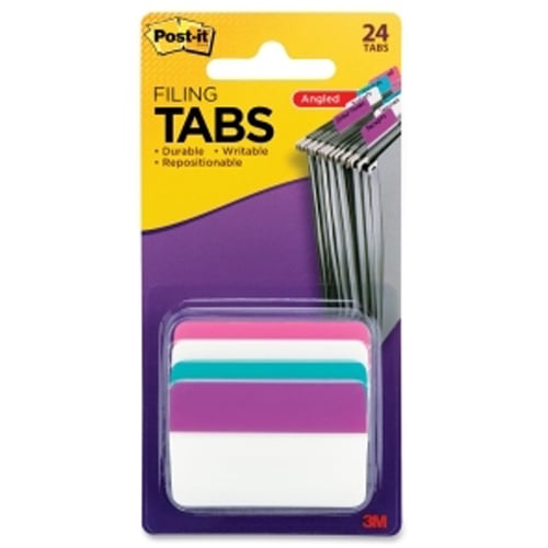 Post-it 2" W Assorted Tab Write-on Repositionable Filing Angle Tabs - 24pk