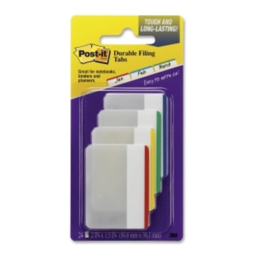 Post-it 2" x 1.5" Assorted Write-on Durable Flat Filing Tabs - 24pk (Basic Colors)