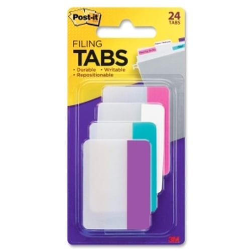 Post-it 2" x 1.5" Assorted Tab Write-on Filing Tabs - 24pk (Aqua/Pink/Violet/White)