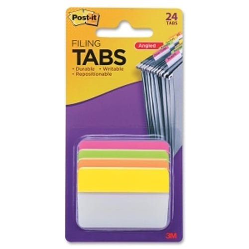 Post-it 2" x 1.50" Assorted Tab Write-on Repositionable Filing Angle Tabs - 24pk
