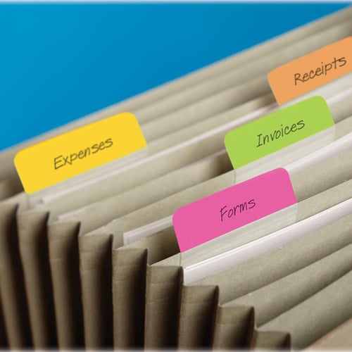 Post-it 2" x 1.50" Assorted Tab Write-on Repositionable Filing Angle Tabs - 24pk