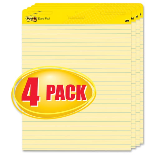 Post-it 25" x 30" Lined Yellow Self-Stick Easel Pad - 4 Pads