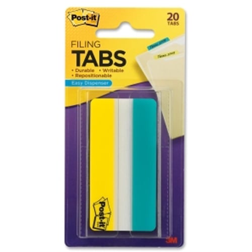 Post-it 3" W Aqua/Yellow Tab Write-on Durable Filing Tabs - 20pk