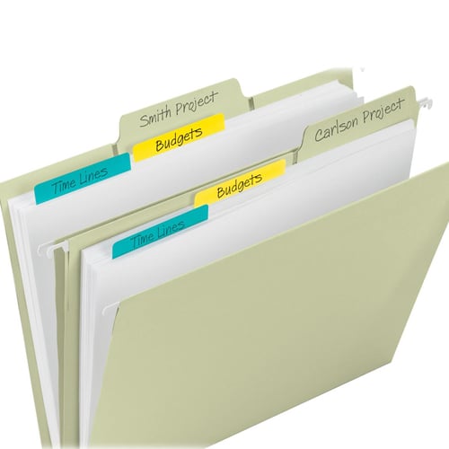 Post-it 3" W Aqua/Yellow Tab Write-on Durable Filing Tabs - 20pk