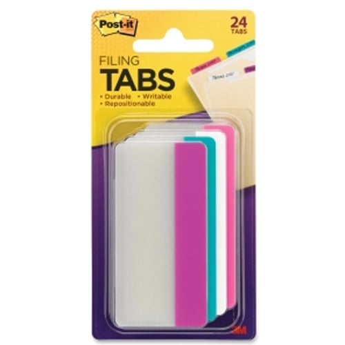 Post-it 3" x 1.5" Assorted Tab Write-on Filing Tabs - 24pk (Aqua/Pink/Violet/White)