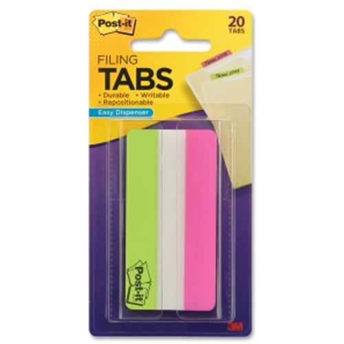 Post-it 3" W Lime/Pink Tab Write-on Durable Filing Tabs - 20pk