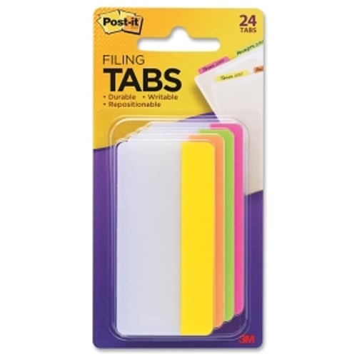 Post-it 3" x 1.5" Assorted Bright Color Tab Write-on Durable Filing Tabs - 24pk