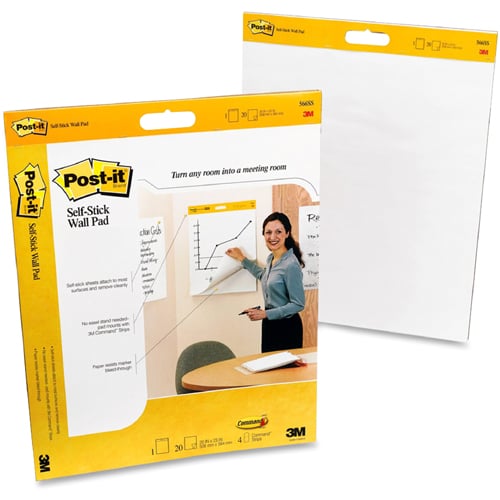Post-it Self-Stick Dry-Erase 20" x 23" White Paper Wall Pad - 4 Pads