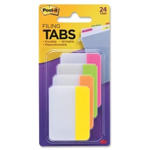 Post-it 2" x 1.5" Assorted Bright Color Tab Write-on Durable Filing Tabs - 24pk