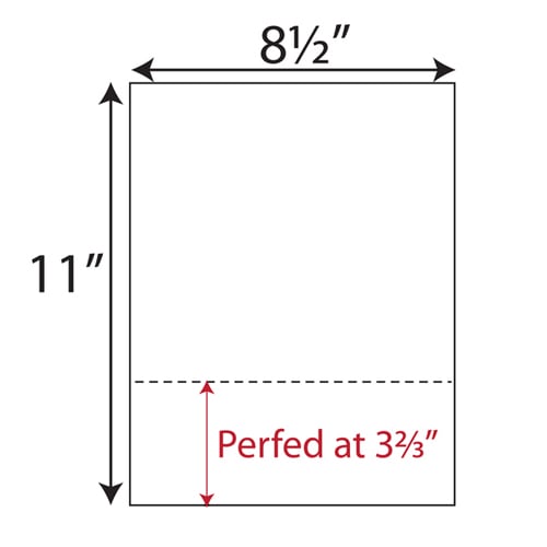8.5" x 11" Cardstock Single-Perforated  3.66" From Bottom - 250 Sheets