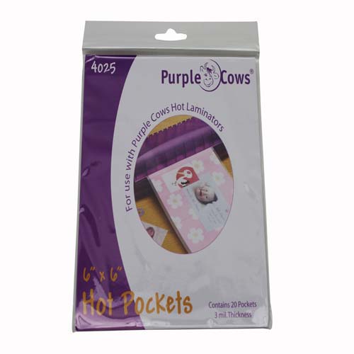 Purple Cows 6" x 6" 3mil Laminating Hot Pockets Pouches - 20pk