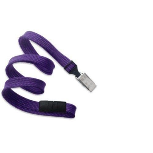 Purple Flat Braid Break-Away Lanyard with Bulldog Clip - 100pk