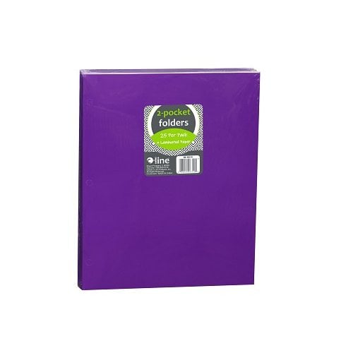 Purple Laminated Paper Two-Pocket Folders with 3-Hole Punch - 25pk