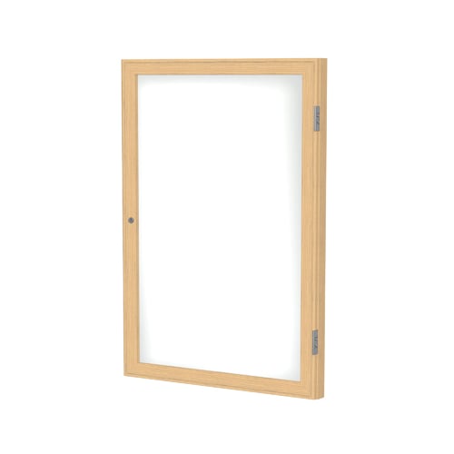 Ghent 1-Door  Indoor Enclosed Porcelain Magnetic Whiteboard with Oak Wood Frame