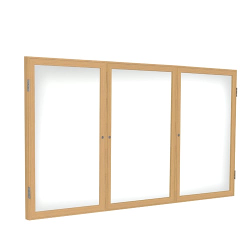 Ghent 3-Door  Indoor Enclosed Porcelain Magnetic Whiteboard with Oak Wood Frame
