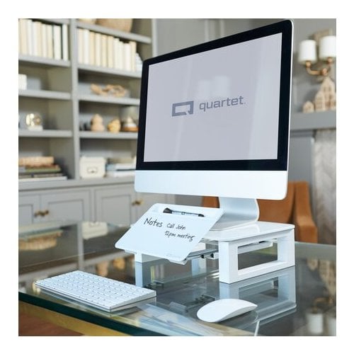 Quartet Desktop Glass Monitor Riser (Adjustable Height) with Dry Erase Board - Q090GMRW01