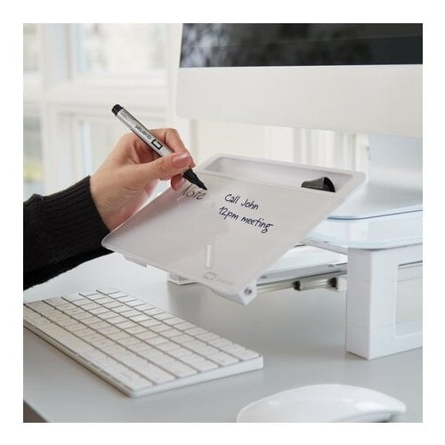 Quartet Desktop Glass Monitor Riser (Adjustable Height) with Dry Erase Board - Q090GMRW01