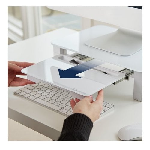 Quartet Desktop Glass Monitor Riser (Adjustable Height) with Dry Erase Board - Q090GMRW01