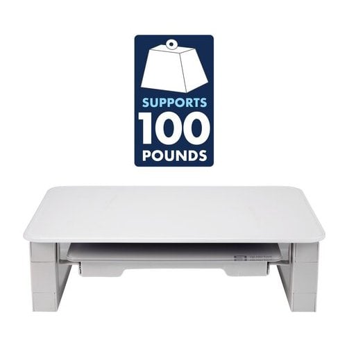 Quartet Desktop Glass Monitor Riser (Adjustable Height) with Dry Erase Board - Q090GMRW01