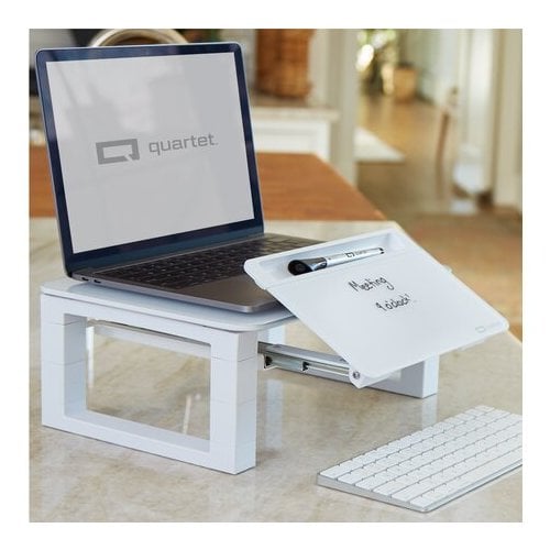 Quartet Desktop Glass Monitor Riser (Adjustable Height) with Dry Erase Board - Q090GMRW01
