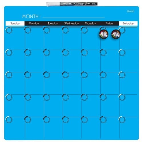 Quartet 14" x 14" Neon Blue 1-Month  Magnetic Dry-Erase Calendar Frameless Board