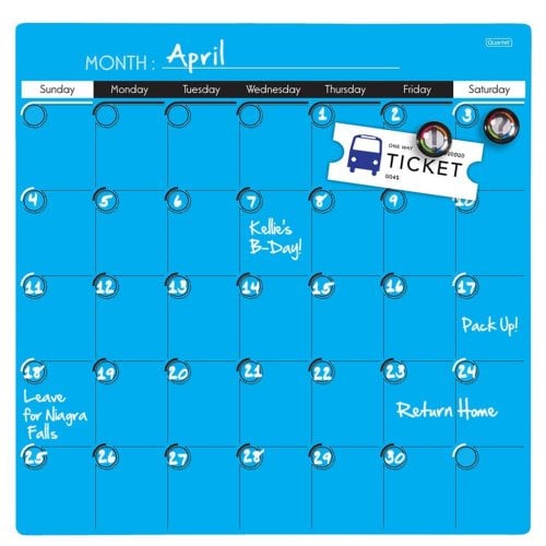 Quartet 14" x 14" Neon Blue 1-Month  Magnetic Dry-Erase Calendar Frameless Board