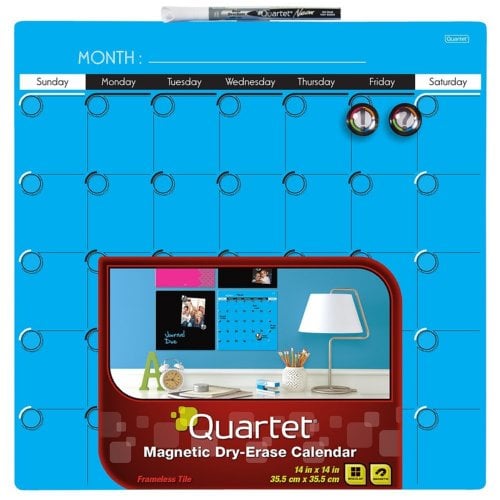 Quartet 14" x 14" Neon Blue 1-Month  Magnetic Dry-Erase Calendar Frameless Board