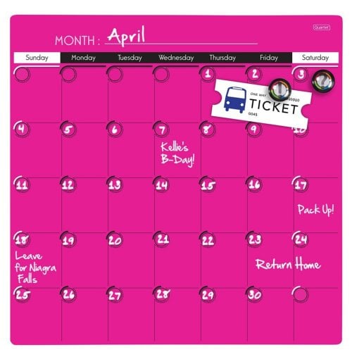Quartet 14" x 14" Neon Pink 1-Month Magnetic Dry-Erase Calendar Frameless Board