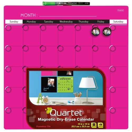 Quartet 14" x 14" Neon Pink 1-Month Magnetic Dry-Erase Calendar Frameless Board