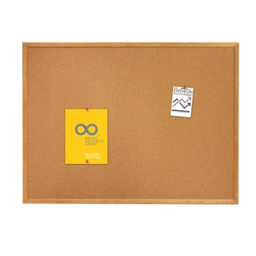 Quartet 36" x 24" Standard Cork Bulletin Board with Oak Frame - 303