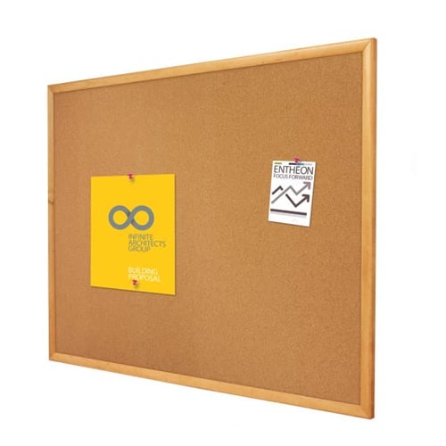 Quartet 36" x 24" Standard Cork Bulletin Board with Oak Frame - 303