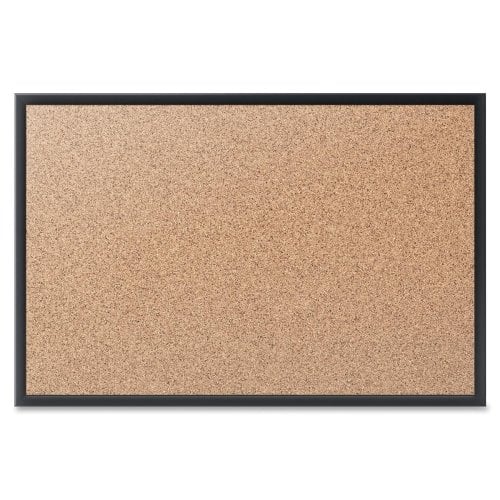 Quartet 4' x 3' Standard Natural Cork Bulletin Board with Black Frame - 2304B