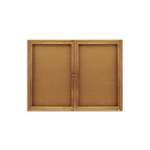 Quartet 4' x 3' Oak Frame 2 Door Enclosed Bulletin Board - 364