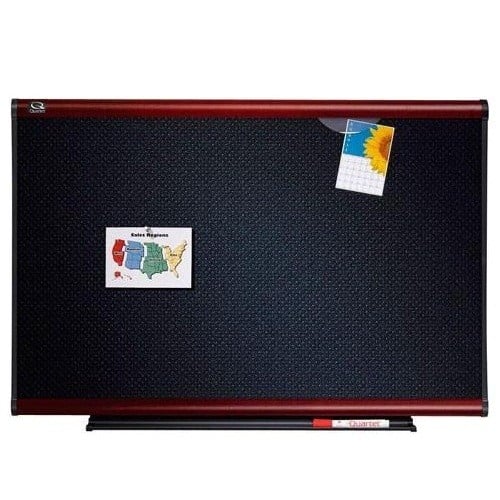 Quartet 4' x 4' Connectable Modular Black Foam Bulletin Board with Mahogany Frame - MB04F2