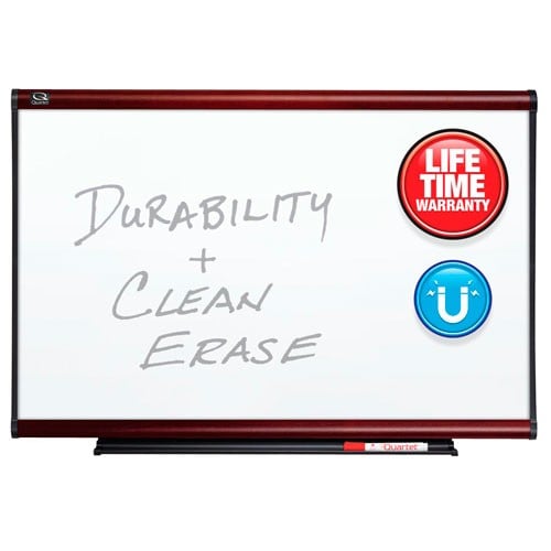 Quartet 4' x 4' Connectable Modular Porcelain Whiteboard with Mahogany Frame - MB04P2