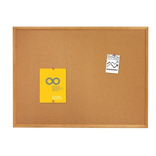 Quartet 48" x 36" Standard Cork Bulletin Board with Oak Frame - 304