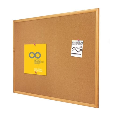 Quartet 48" x 36" Standard Cork Bulletin Board with Oak Frame - 304