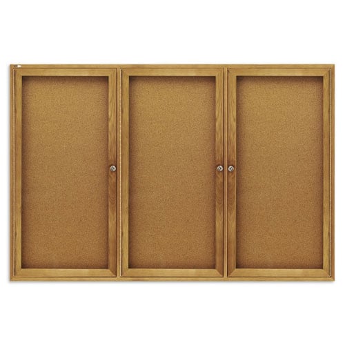 Quartet 6' x 4' Oak Frame 3 Door Enclosed Bulletin Board - 367