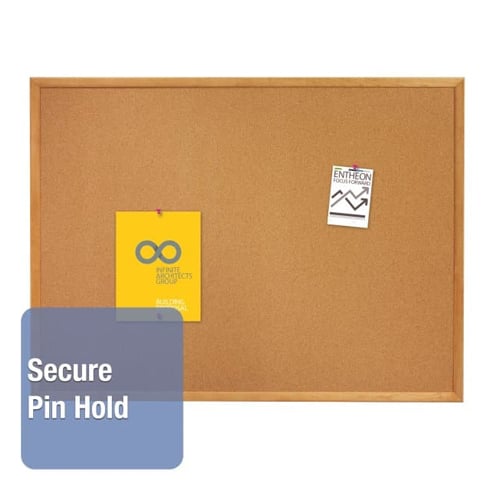 Quartet 60" x 36" Standard Cork Bulletin Board with Oak Frame - 305