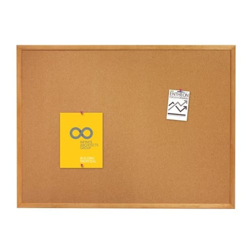 Quartet 60" x 36" Standard Cork Bulletin Board with Oak Frame - 305