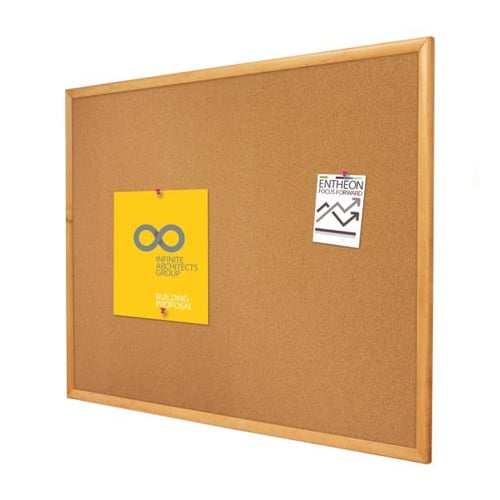 Quartet 60" x 36" Standard Cork Bulletin Board with Oak Frame - 305