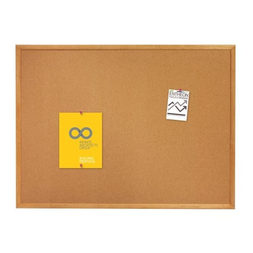 Quartet 72" x 48" Standard Cork Bulletin Board with Oak Frame - 307