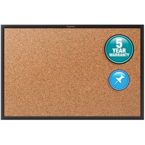 Quartet 3' x 2' Standard Natural Cork Bulletin Board with Black Frame - 2303B