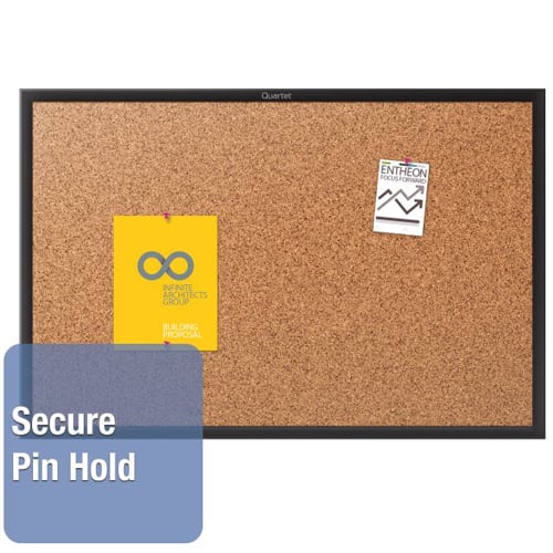 Quartet 3' x 2' Standard Natural Cork Bulletin Board with Black Frame - 2303B