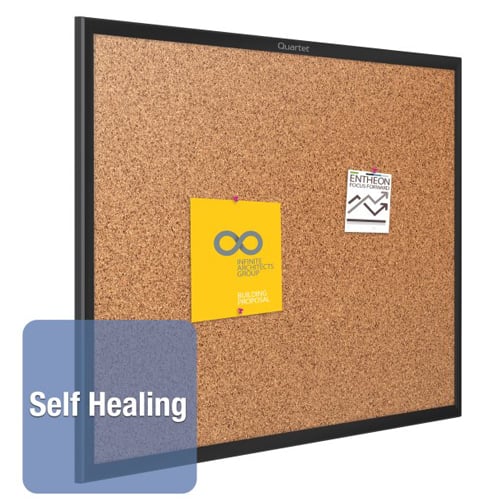 Quartet 3' x 2' Standard Natural Cork Bulletin Board with Black Frame - 2303B
