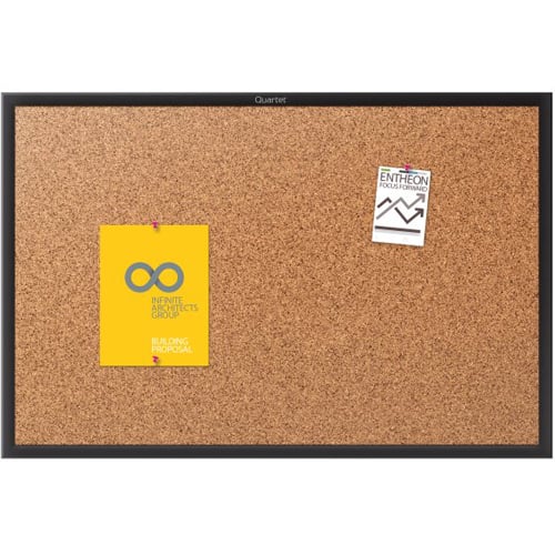 Quartet 4' x 3' Standard Natural Cork Bulletin Board with Black Frame - 2304B