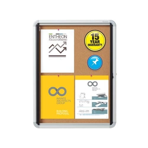 Quartet Contemporary Indoor Enclosed Cork Bulletin Board with Swing Door